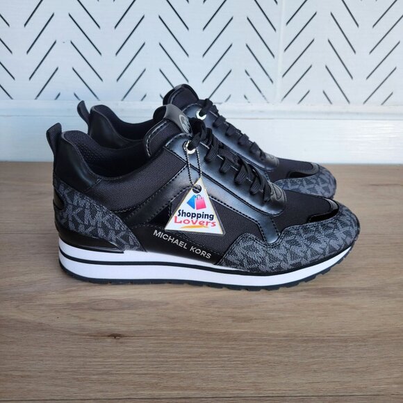 ❤️MICHAEL KORS WILMA Trainer Sneaker Sz 6 Women Black Monogram Fashion Lifestyle - Picture 9 of 9